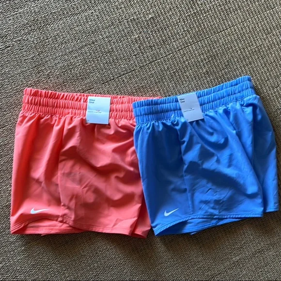 NWT! Nike Blue and Coral-Orange Performance Shorts x2 pair - Picture 6 of 14
